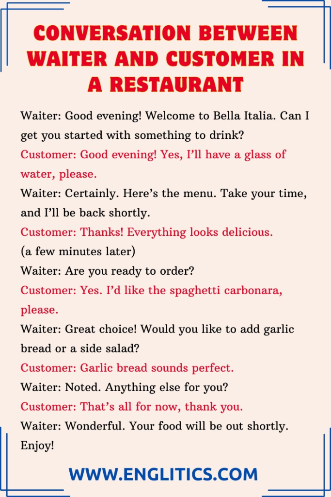 Conversation Between Waiter and Customer in a Restaurant