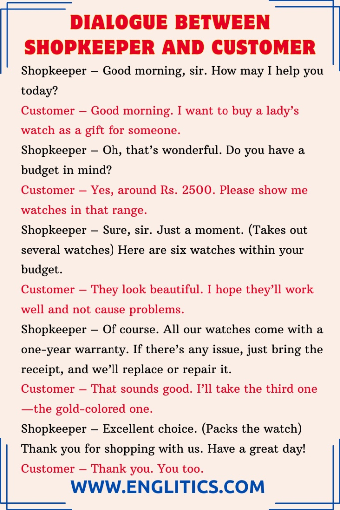 Dialogue Between Shopkeeper and Customer