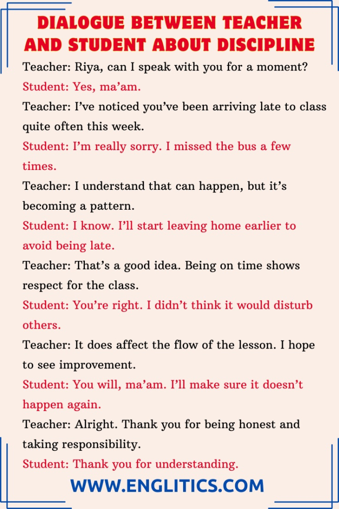 Dialogue Between Teacher And Student About Discipline 1